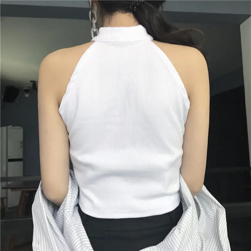 Women's Black Zipper Turtleneck Vest Top with High Waist Jeans — feature 18