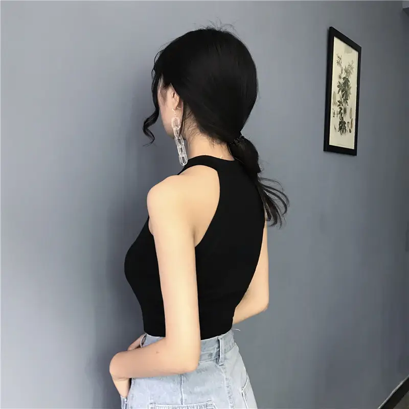 Women's Black Zipper Turtleneck Vest Top with High Waist Jeans — feature 9