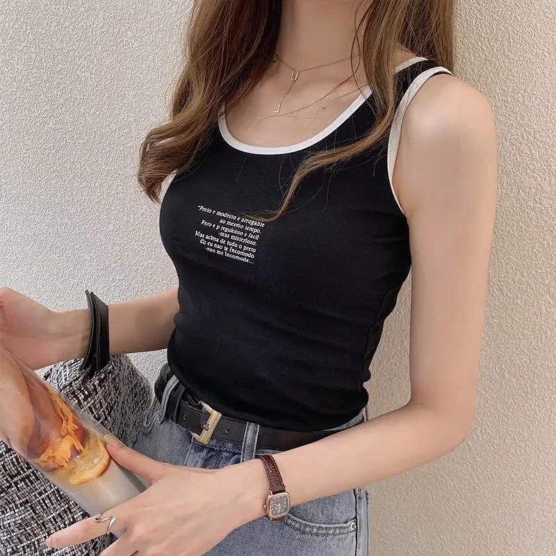 Women's Black Sleeveless Camisole with White Trim - Image 8