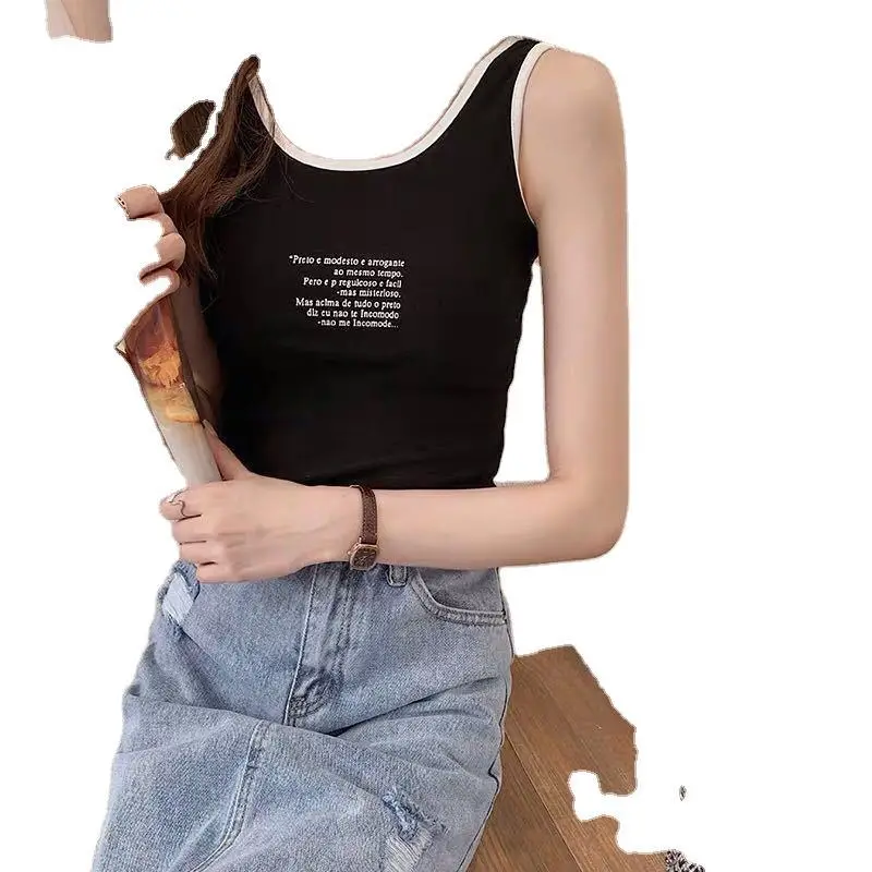Women's Black Sleeveless Camisole with White Trim - Image 10