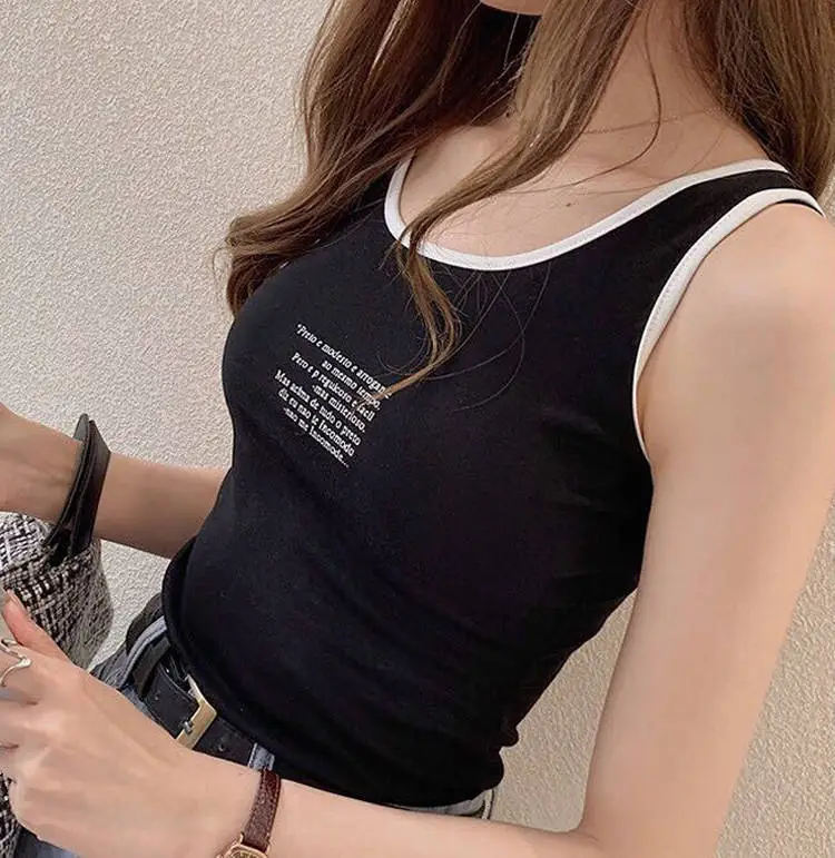 Women's Black Sleeveless Camisole with White Trim — feature 11