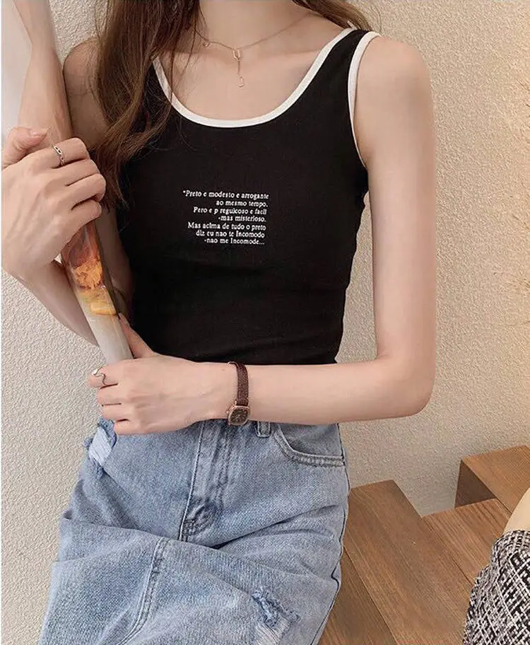 Women's Black Sleeveless Camisole with White Trim — feature 4