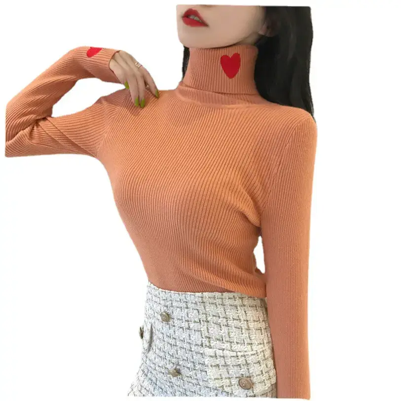 Women's Love Embroidered Turtleneck Sweater 2021 Winter - Image 11