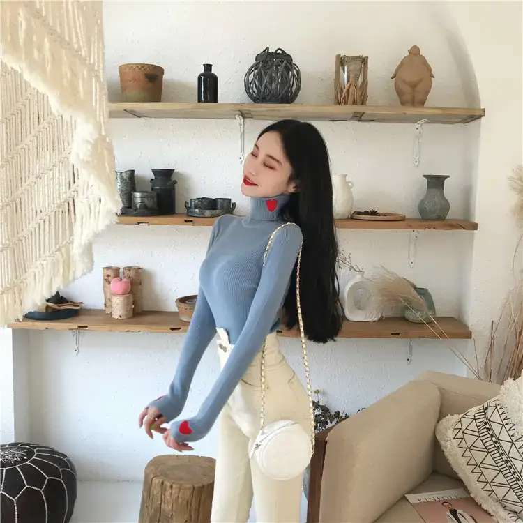 Women's Love Embroidered Turtleneck Sweater 2021 Winter — feature 11