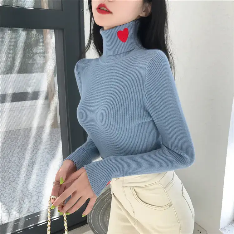 Women's Love Embroidered Turtleneck Sweater 2021 Winter — feature 12