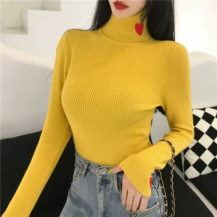 Women's Love Embroidered Turtleneck Sweater 2021 Winter — feature 14