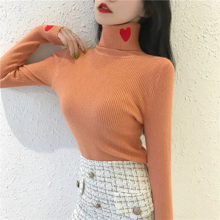 Women's Love Embroidered Turtleneck Sweater 2021 Winter — feature 15