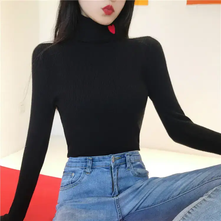 Women's Love Embroidered Turtleneck Sweater 2021 Winter — feature 3