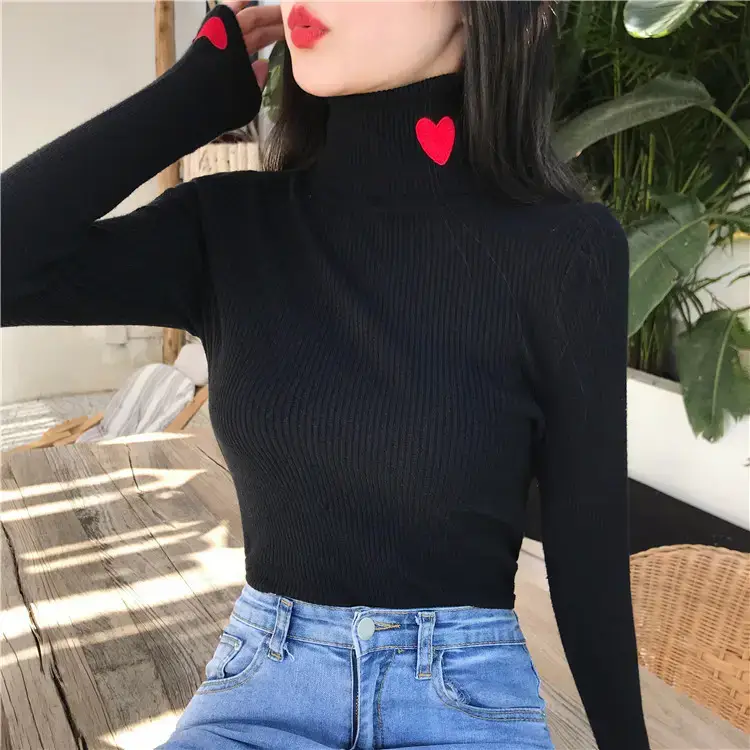 Women's Love Embroidered Turtleneck Sweater 2021 Winter — feature 5