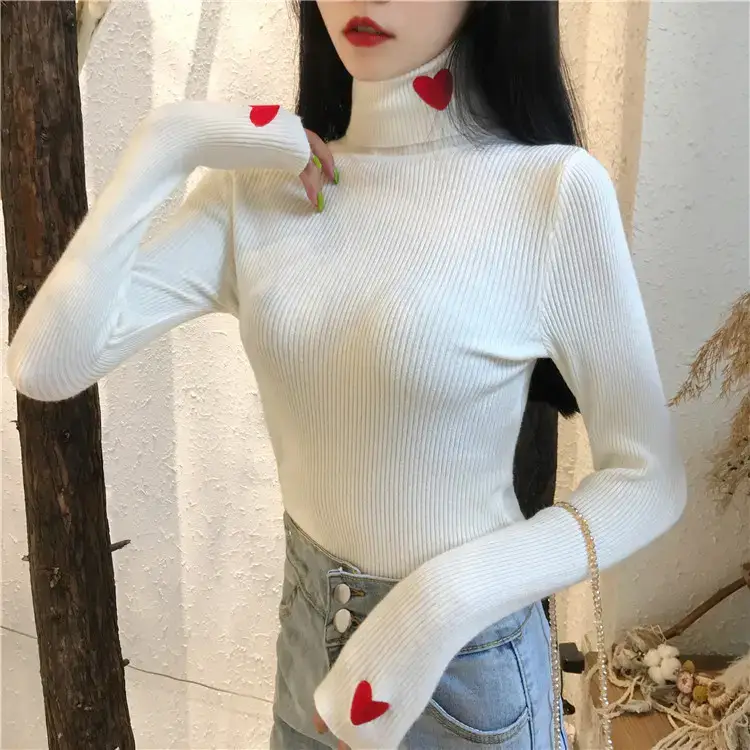 Women's Love Embroidered Turtleneck Sweater 2021 Winter — feature 6