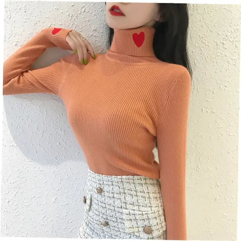 Women's Love Embroidered Turtleneck Sweater 2021 Winter - Image 6