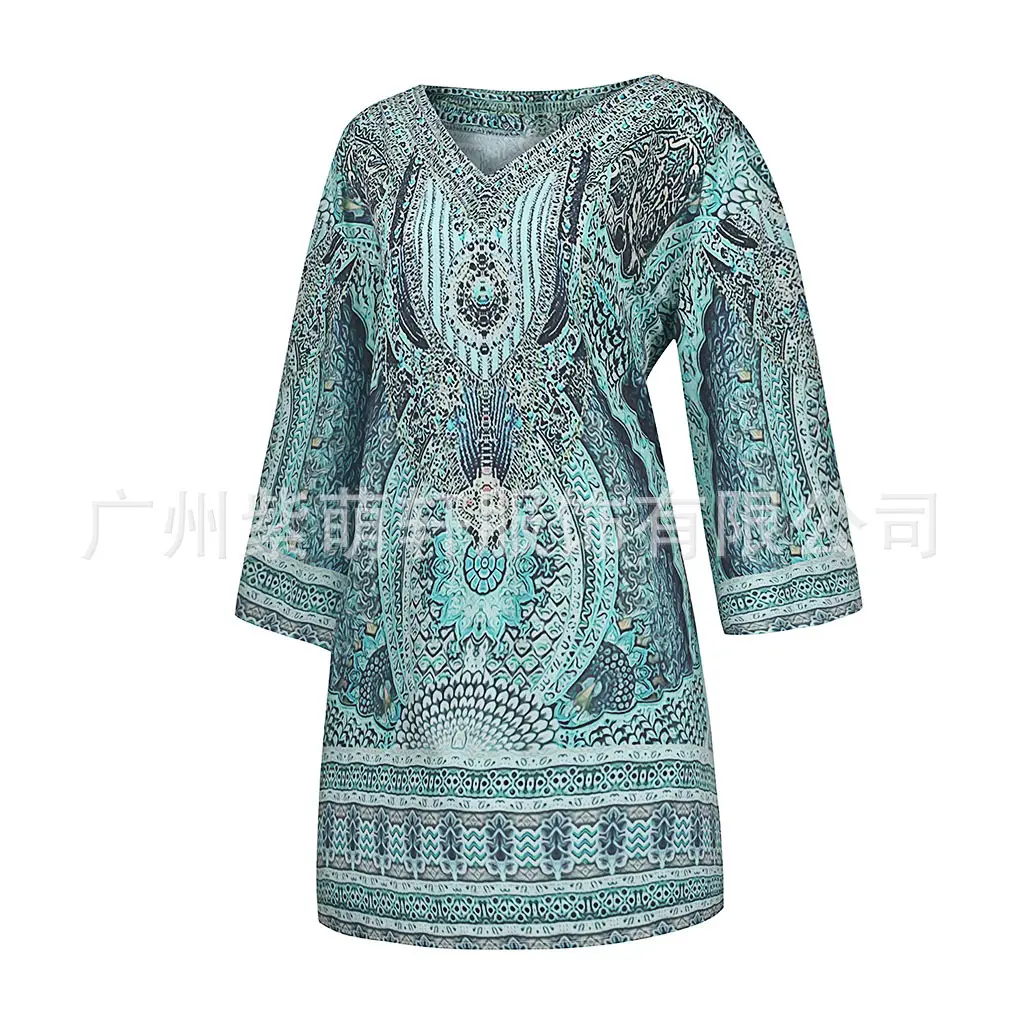 2022 Bohemian Printed V-Neck Long Sleeve Dress - Image 7