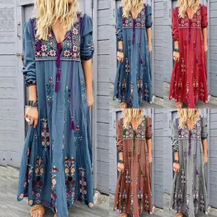2022 Bohemian Printed V-Neck Long Sleeve Dress — feature 11