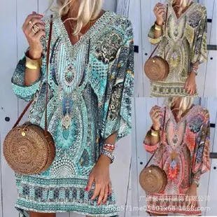 2022 Bohemian Printed V-Neck Long Sleeve Dress — feature 16