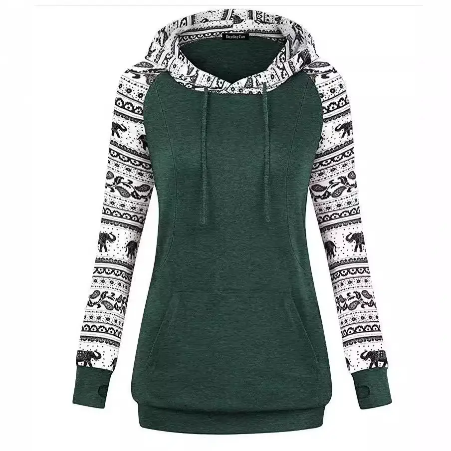 Women's Grey Hooded Sweatshirt with Elephant Print - Image 3