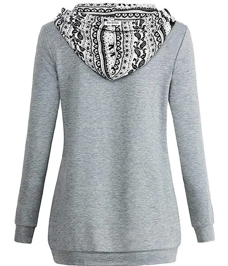 Women's Grey Hooded Sweatshirt with Elephant Print — feature 15