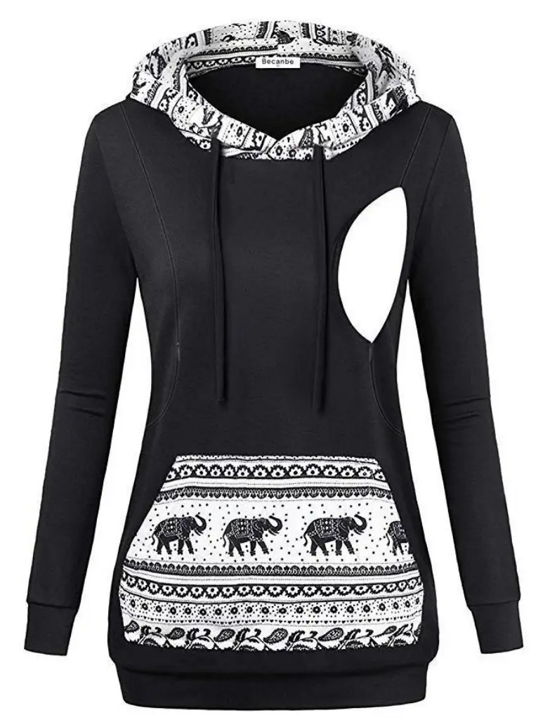 Women's Grey Hooded Sweatshirt with Elephant Print — feature 17