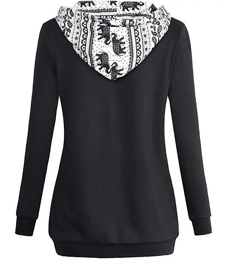 Women's Grey Hooded Sweatshirt with Elephant Print — feature 18