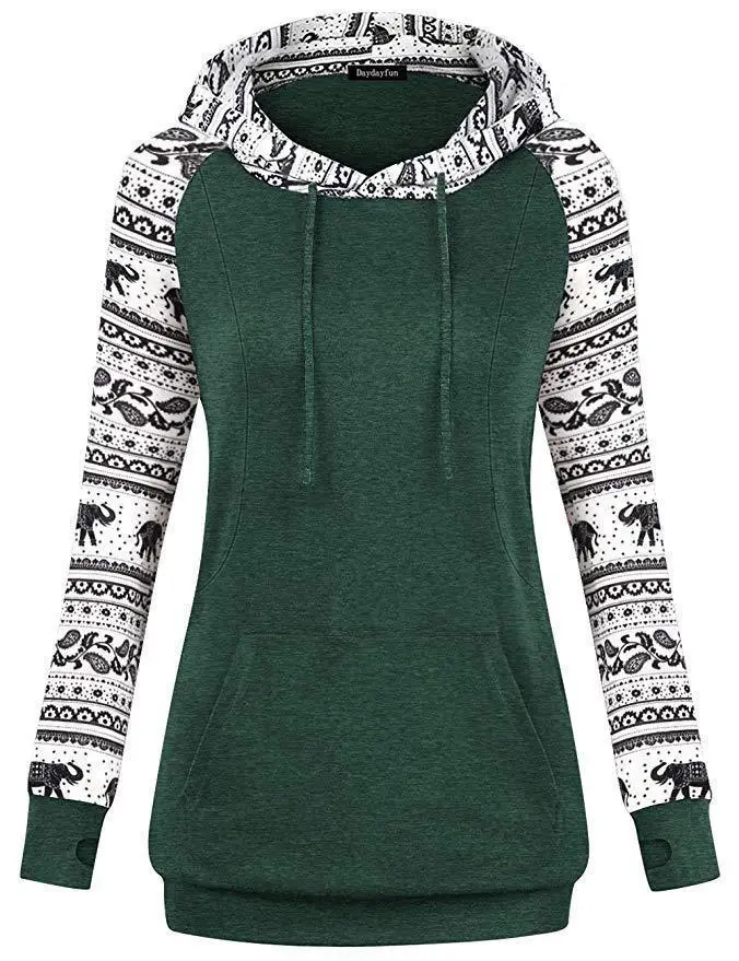 Women's Grey Hooded Sweatshirt with Elephant Print — feature 7