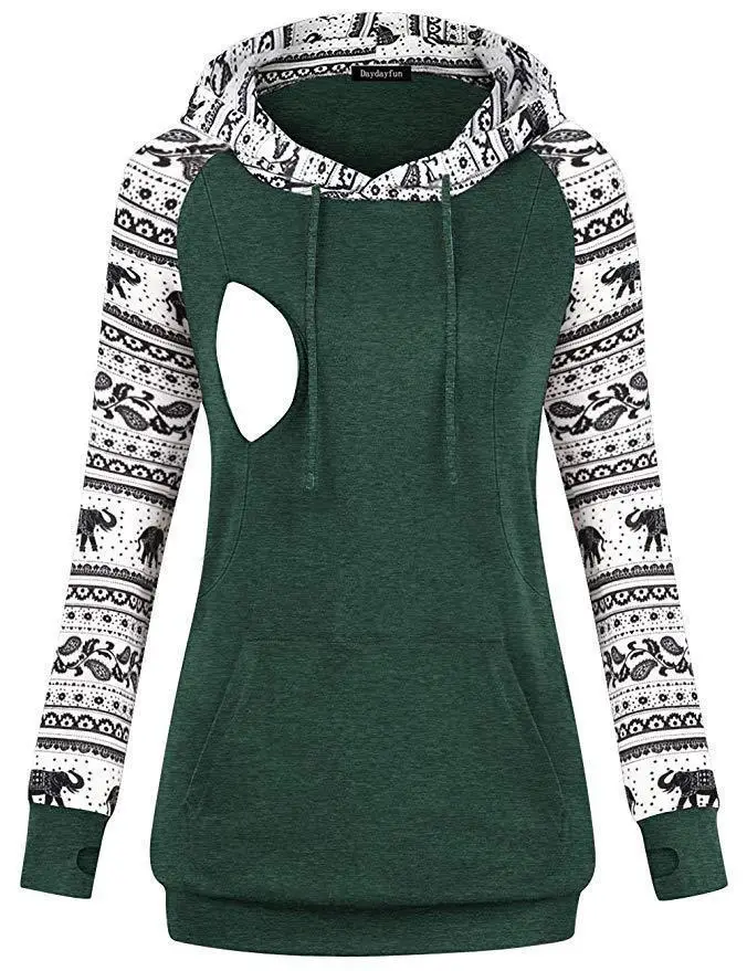 Women's Grey Hooded Sweatshirt with Elephant Print — feature 8