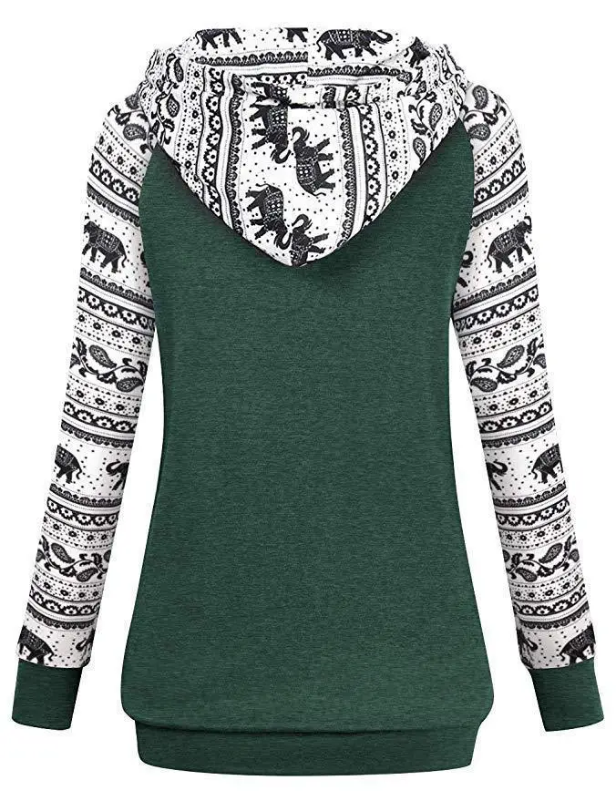 Women's Grey Hooded Sweatshirt with Elephant Print — feature 9