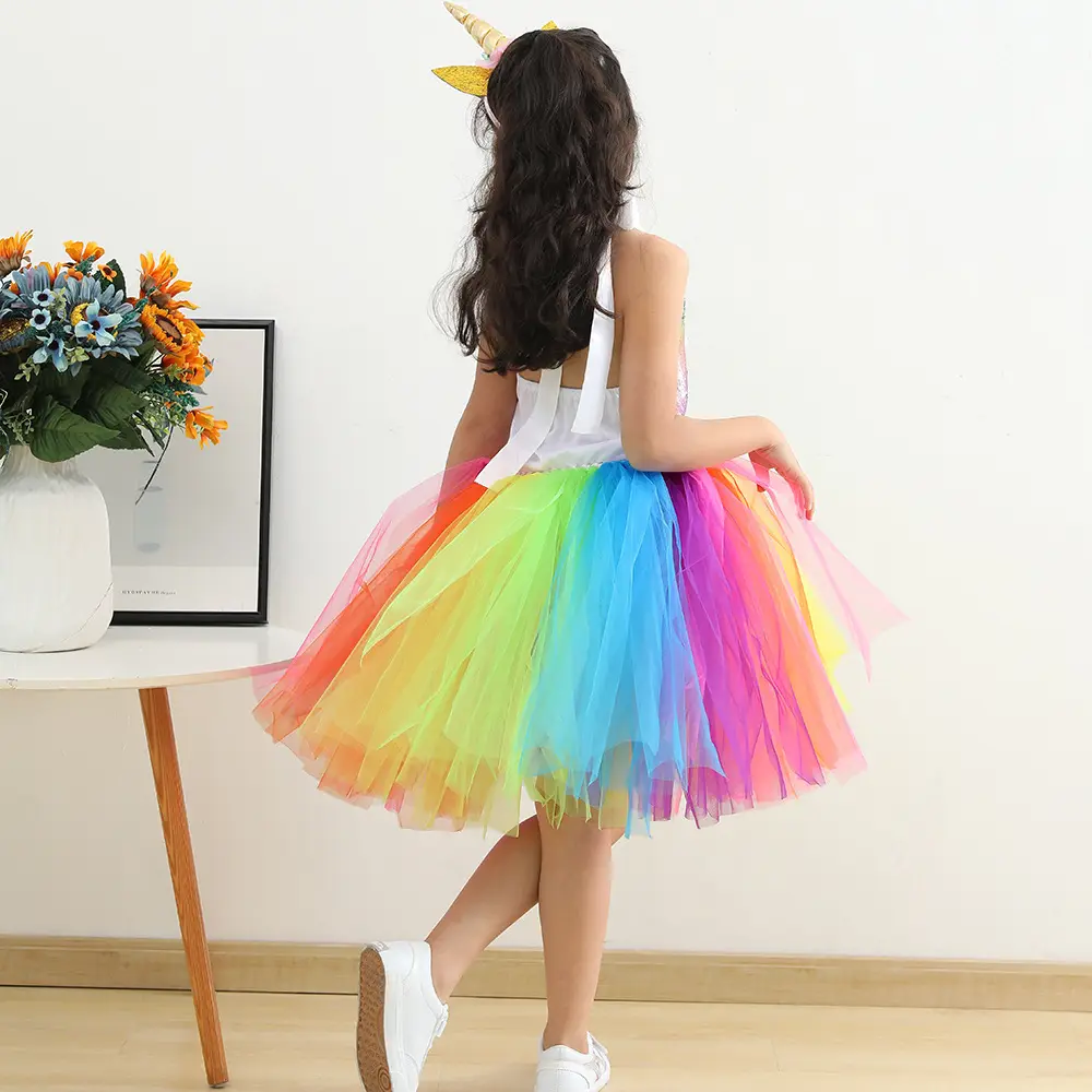 2025 Rainbow Sequins Princess Dress for Girls with Wings - Image 21