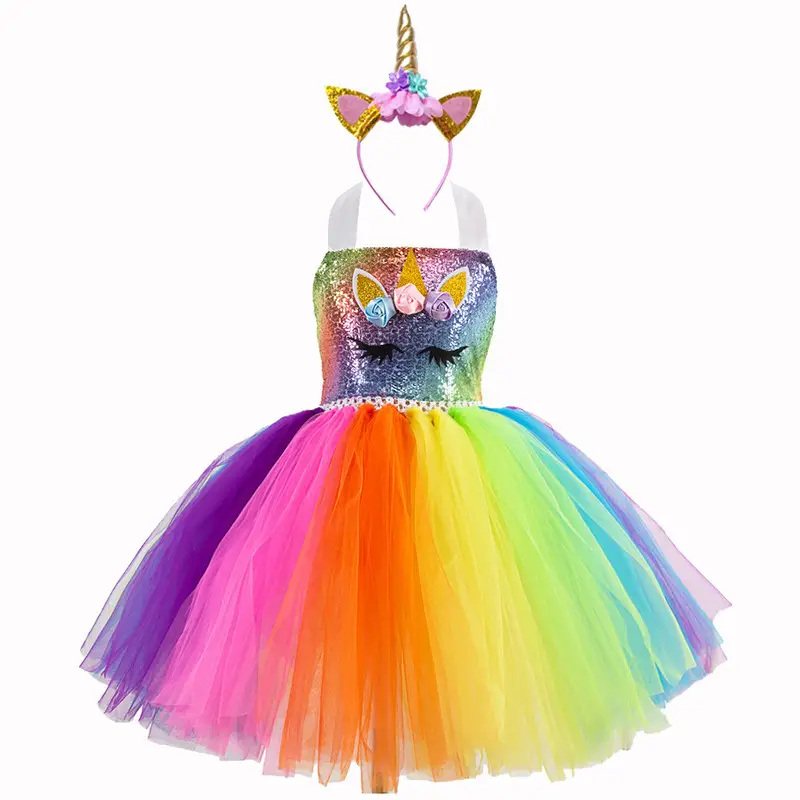 2025 Rainbow Sequins Princess Dress for Girls with Wings - Image 18