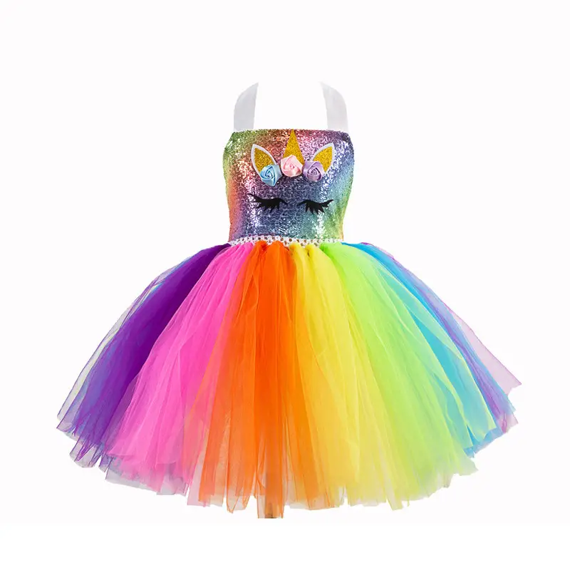 2025 Rainbow Sequins Princess Dress for Girls with Wings - Image 19