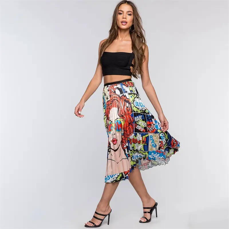 Women's Printed Pleated Skirt with Unicorn Design - Image 5