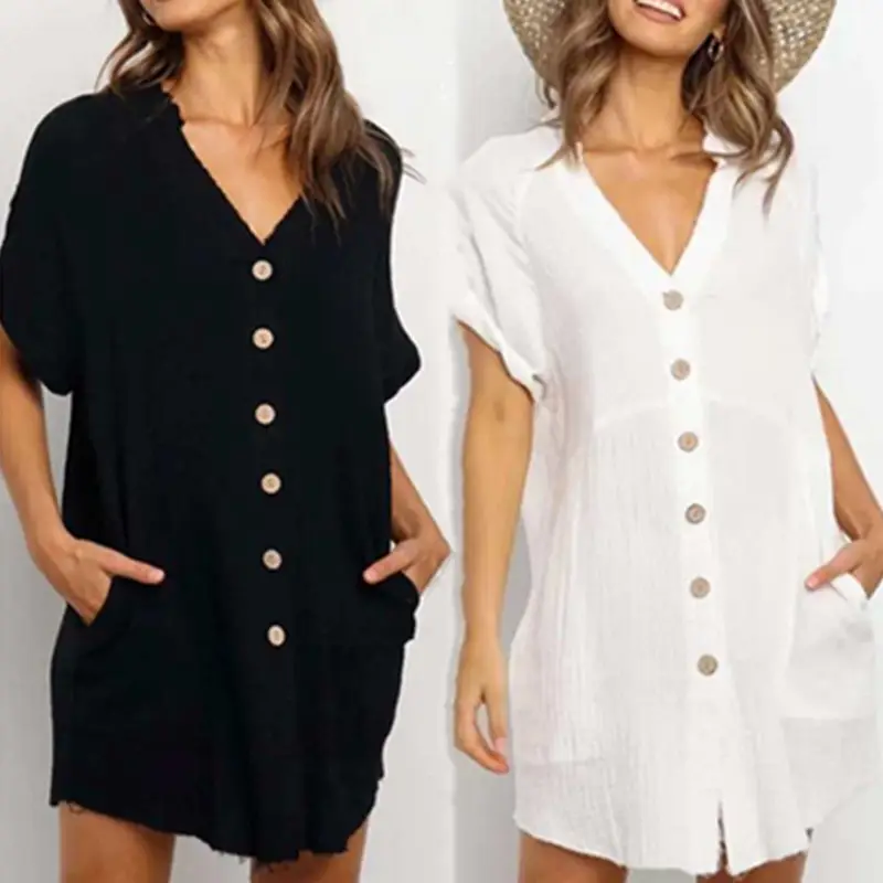 Women's White Button V Neck Cardigan Mid Length - Image 2