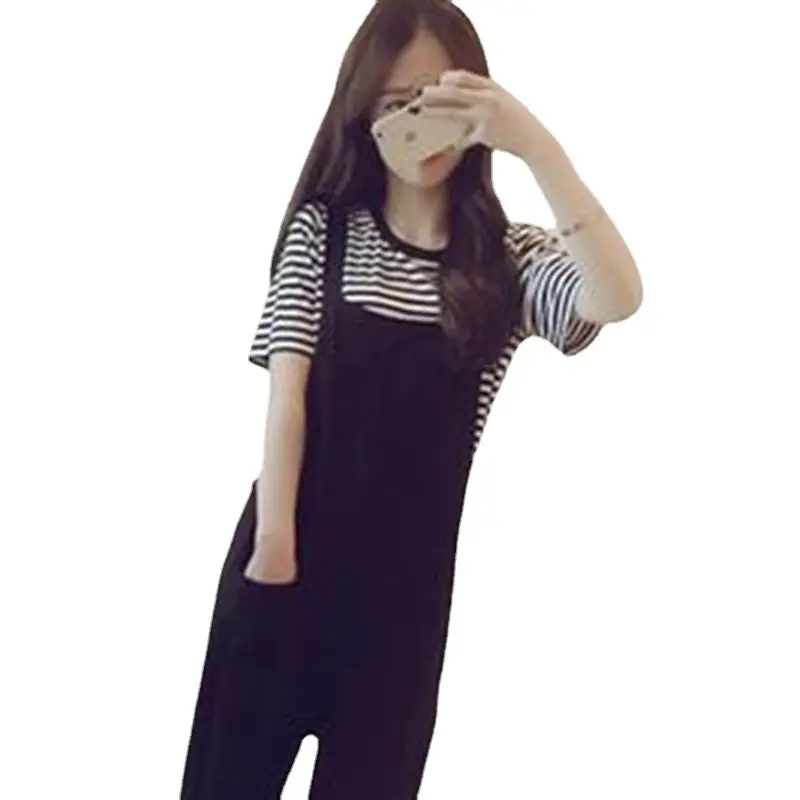 2026 Plus Size Women's Black Striped Overalls Set - Image 5