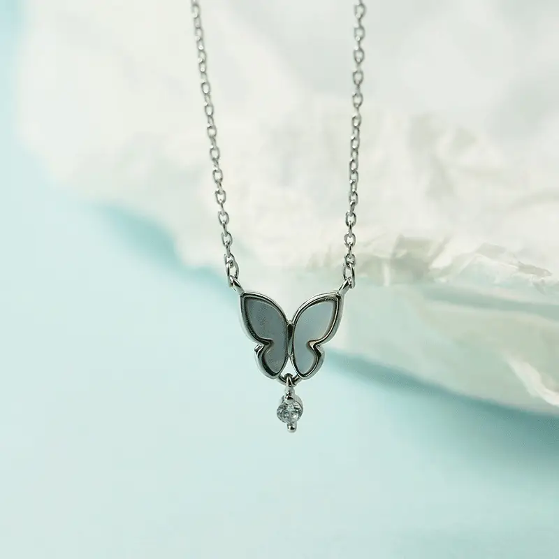 Women's Butterfly Necklace with Crystal Drop - Image 2