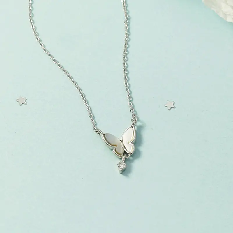 Women's Butterfly Necklace with Crystal Drop - Image 3