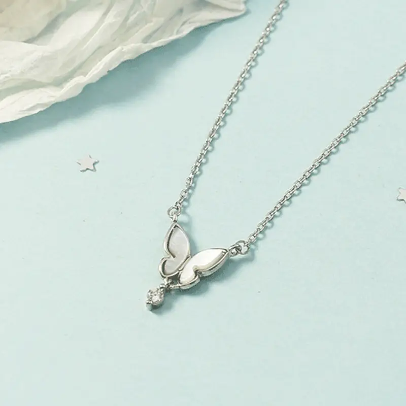 Women's Butterfly Necklace with Crystal Drop - Image 4