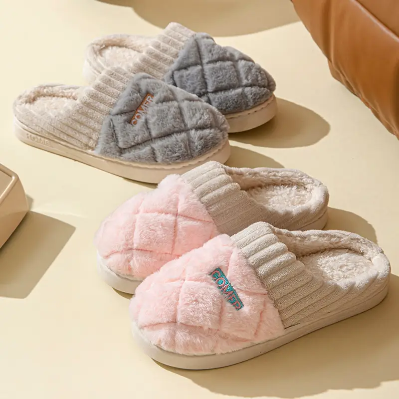 Cotton Slippers for Women Thick-Soled Autumn and Winter Home Furnishing Couple Indoor Warm Cute Non-Slip Men's Cotton Slippers Wholesale