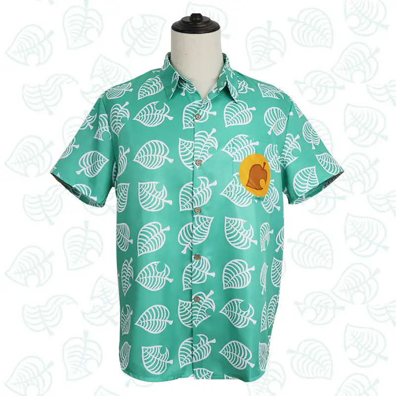 Men Green Leaf Print Short Sleeve Shirt - Image 5