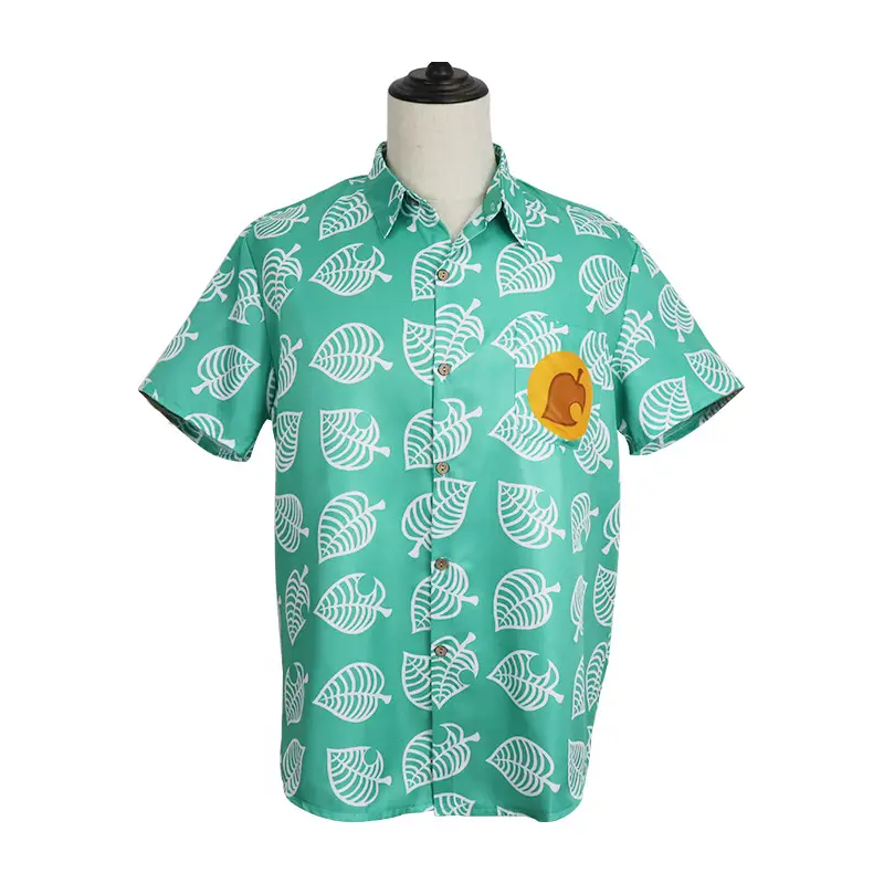 Men Green Leaf Print Short Sleeve Shirt - Image 8