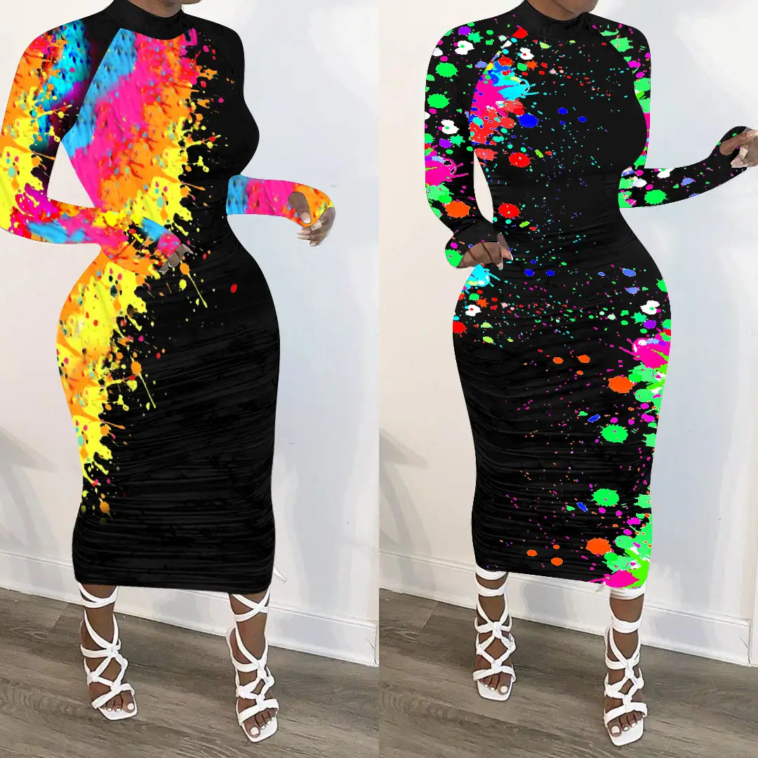 Black Long Sleeve Graffiti Printed Skirt Set 5-4XL - Image 4