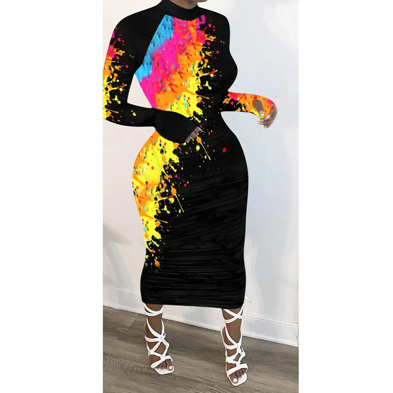 Black Long Sleeve Graffiti Printed Skirt Set 5-4XL - Image 5
