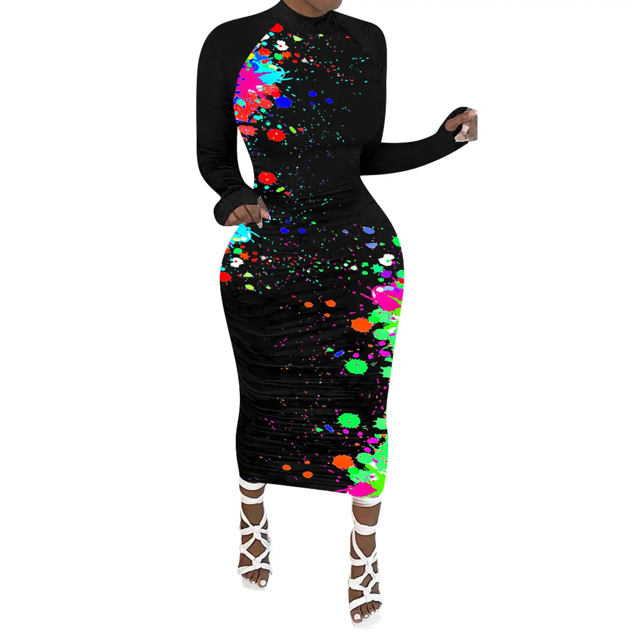 Black Long Sleeve Graffiti Printed Skirt Set 5-4XL - Image 2