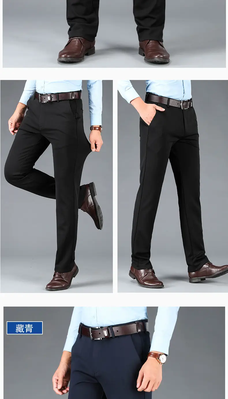 Men's Thin Straight Stretch Pants Navy Blue Summer — feature 12