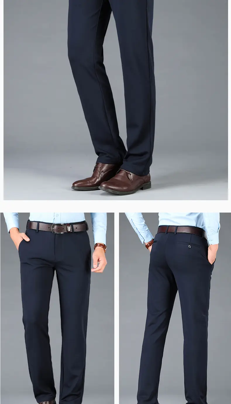 Men's Thin Straight Stretch Pants Navy Blue Summer — feature 13