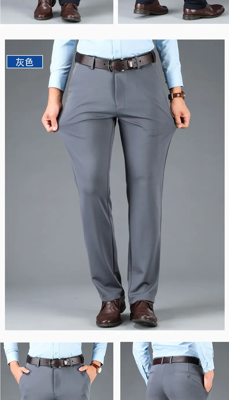 Men's Thin Straight Stretch Pants Navy Blue Summer — feature 14