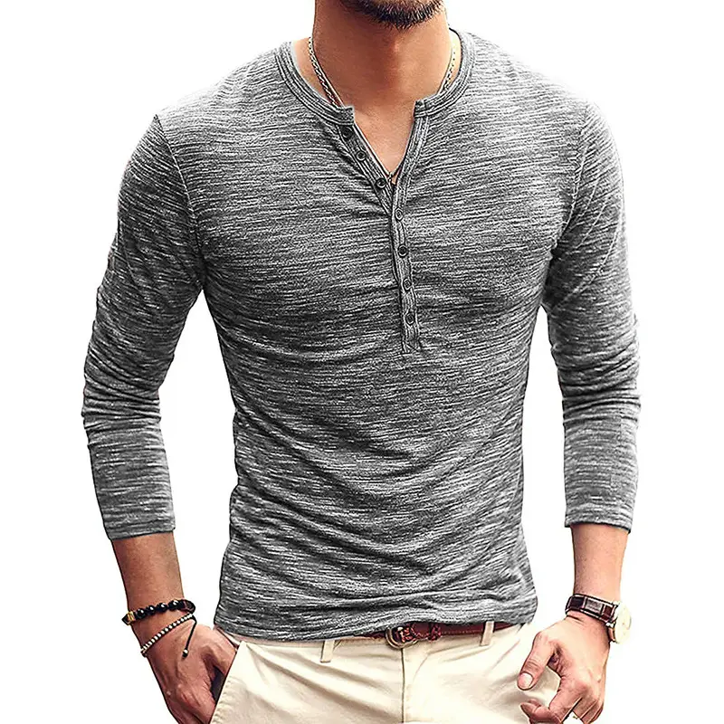 Men's Long Sleeve V-Neck T-Shirt Brown Marbled Plus Size - Image 2