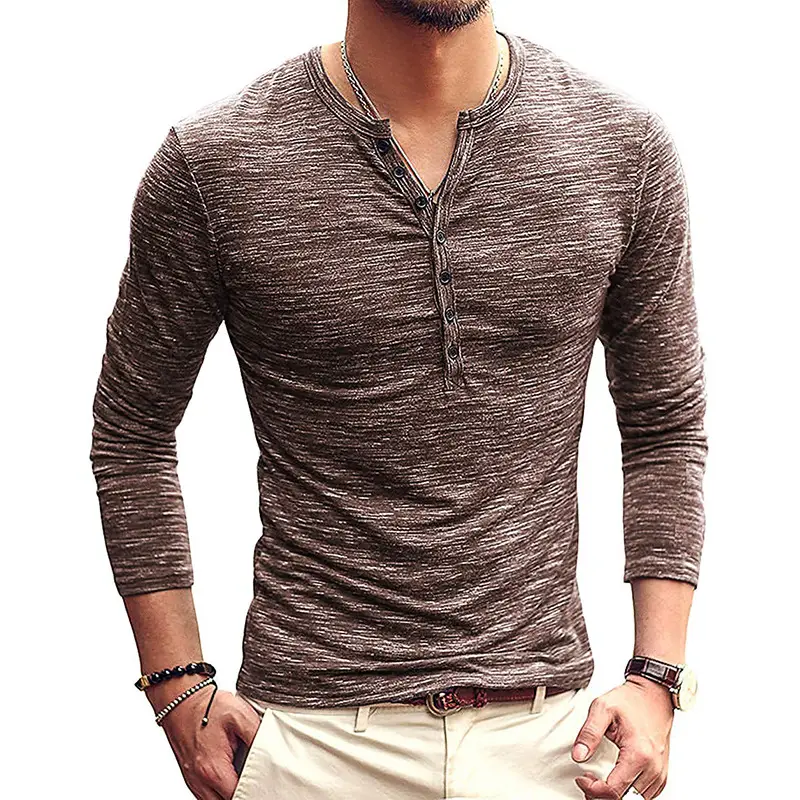 Men's Long Sleeve V-Neck T-Shirt Brown Marbled Plus Size - Image 4
