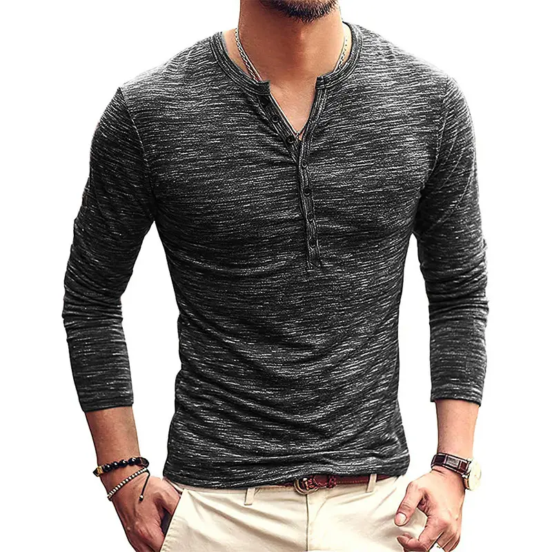 Men's Long Sleeve V-Neck T-Shirt Brown Marbled Plus Size - Image 3
