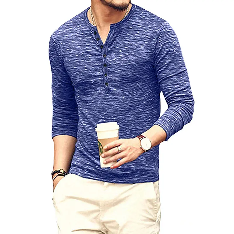 Men's Long Sleeve V-Neck T-Shirt Brown Marbled Plus Size - Image 6