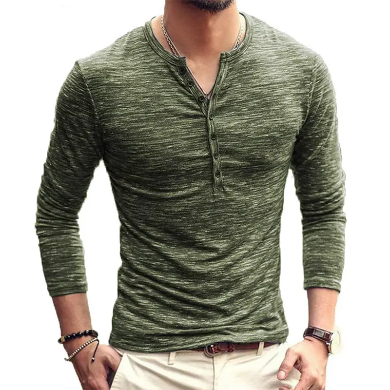 Men's Long Sleeve V-Neck T-Shirt Brown Marbled Plus Size - Image 5
