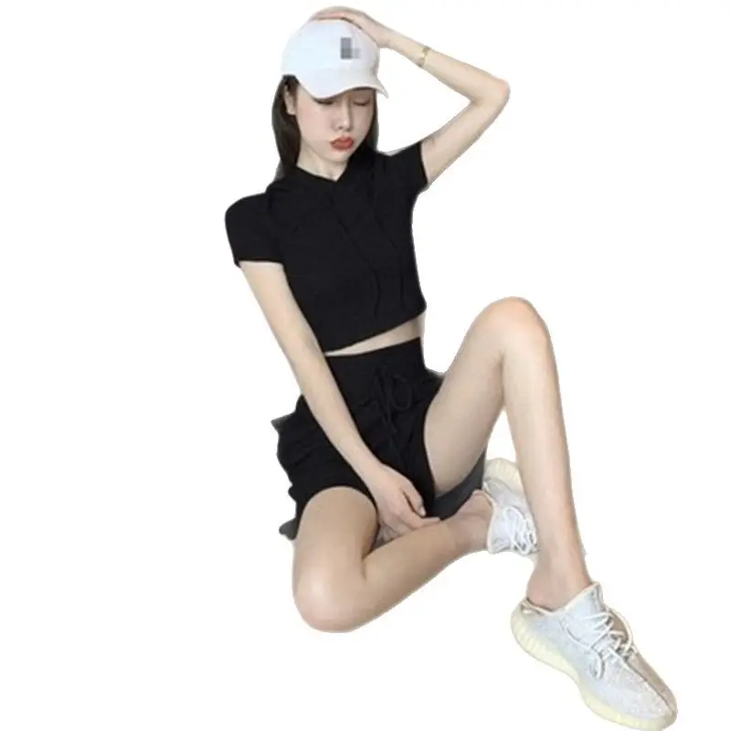 Women 2-Piece Hooded Shorts Set Gray Casual Summer - Image 8