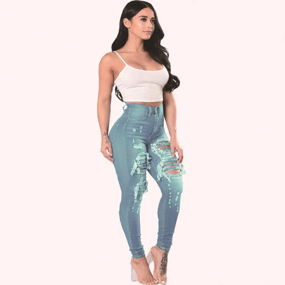 Women Ripped Black Leggings with White Top - Image 3